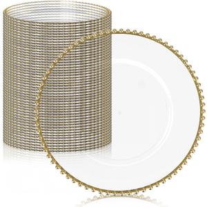 MAONAME 50 PCS Clear Charger Plates Bulk, 13" Plate Charger for Dinner Plate, Plastic Round Chargers, Table Chargers for Table Setting, Wedding