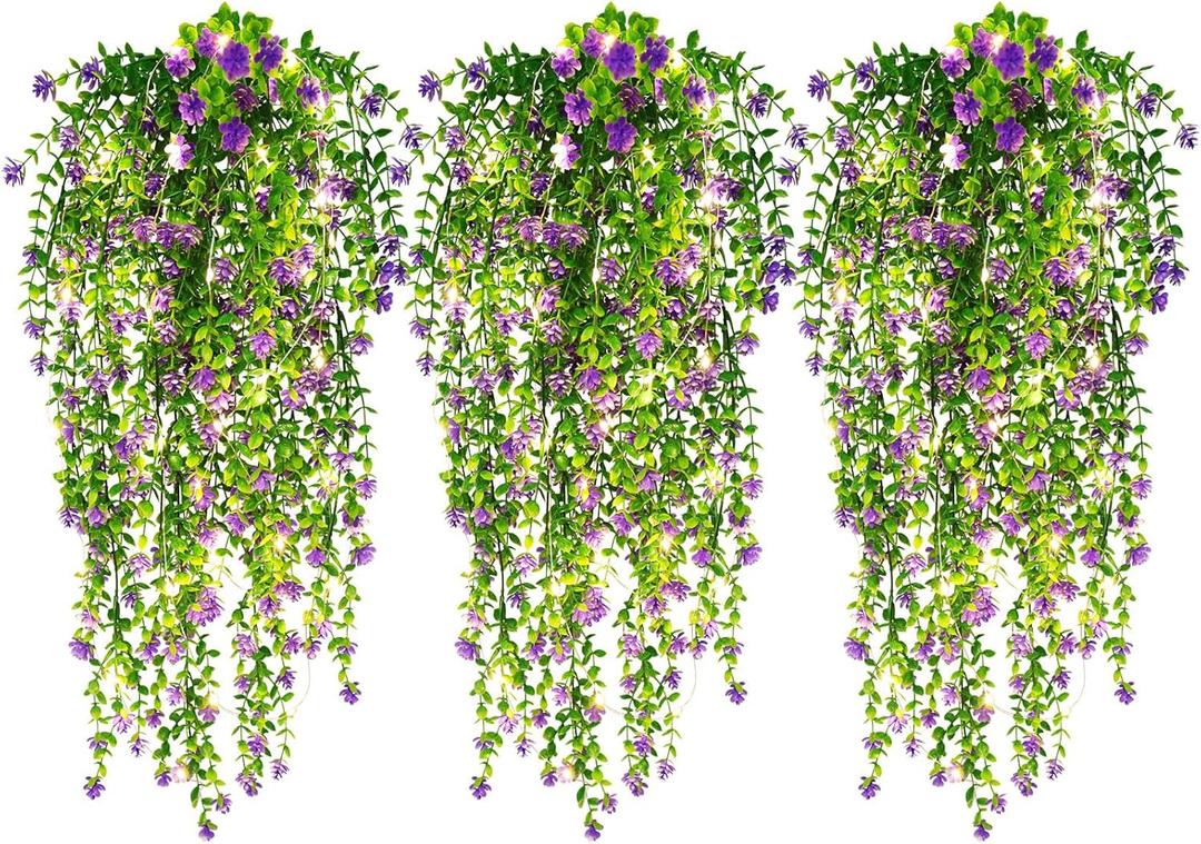 RECUTMS Artificial Hanging Plants Fake Hanging Plant Faux Hanging Plants UV Resistant Plastic Plants for Indoor Outdoor Room Wall Wedding Patio Porch Decor(Purple)