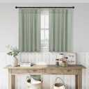 Sage Green Pinch Pleated Cafe Curtains 24 Inches Long 2 Panels Back Tab Pleat Rings Half Kitchen Window Curtain Over Sink Short Linen Semi Sheer Farmhouse Tiers Drapes for Bathroom RV 30x24 in Long