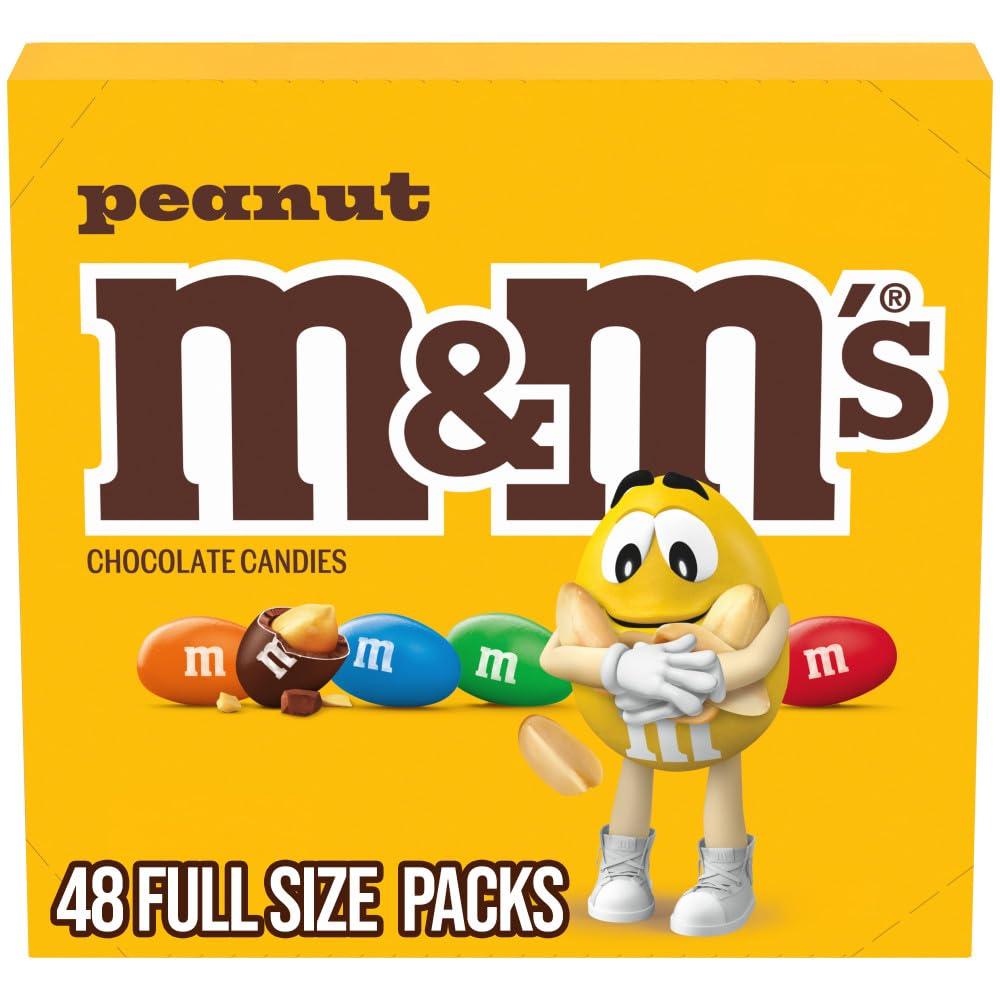 M&M'S Peanut Chocolate Candy, Individually Wrapped Full Size 1.74 oz Bag, Pack of 48 Bulk Candy Chocolate for Parties, Baking and Sharing (EXP 10/01/26)