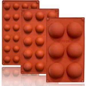 Semi Circular Silicone Molds, Non-Stick Silicone Chocolate Molds,3 Packs Baking Molds for Making Chocolate, Cake, Jelly, Desert, Biscuit, Dome Mousse (6 Cups, 15 Cups and 24 Cups) (3 Sizes Set)