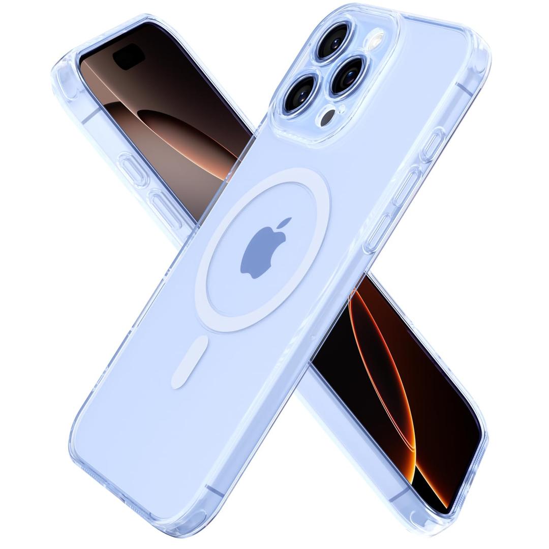oakxco for iPhone 16 Pro Case Clear Magnetic, [Compatible with Magsafe] Ultra Slim Thin Transparent Silicone Mag Safe Phone Case, Non-Yellowing Plastic Soft TPU Shockproof Bumper, Light Blue