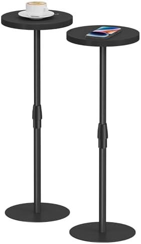TUTOTAK Tall Round Side Table, Small End Table, Set of 2, Drink Table, Pedestal Side Table, livingroom, Black TB01BK0962