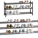 STORAGE MANIAC Long Expandable Shoe Rack, 18 Pairs Metal Wide Stackable Shoe Rack, Adjustable Shoes Shelf, Freestanding Shoes Organizer for Closet, Entryway, Hallway, Garage, Front Door, 3 Tiers (Black)