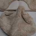 SHACOS Microfiber Bathroom Rugs Set of 3 with Toilet Lid Cover Non Slip Washable Bath Mat Absorbent Bathroom U Shape Toilet Rug 20"x24"+Toilet Lid Cover 19"x21", Light Beige