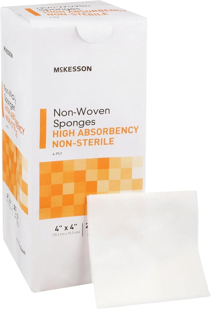 McKesson Non-Woven Sponges, Non-Sterile, 4-Ply, High Absorbency, Polyester/Rayon, 4 in x 4 in, 200 per Pack, 1 Pack