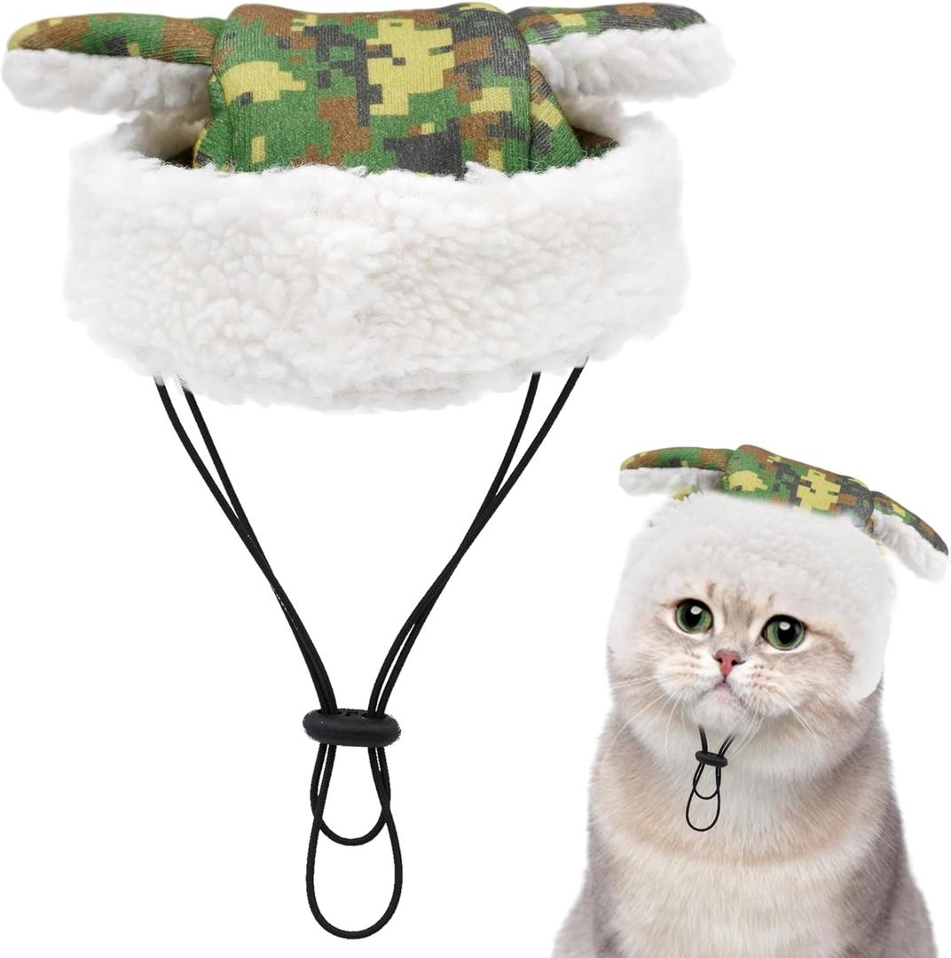 Camo Winter Hat for Small Dogs Camouflage Hat with Ear Holes Winter Brimless Hats, Small