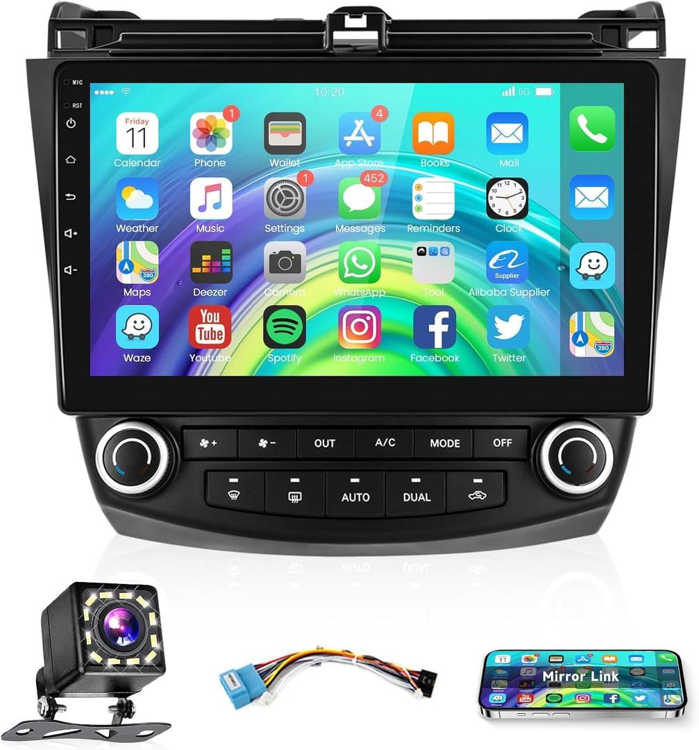 Android 13 Car Stereo for Honda Accord 2003-2007 Radio 10.1 inch 1080P HD IPS Touch Screen Build-in GPS Chip Mirror Link Airplay Android Cast WiFi Bluetooth FM/RDS Backup Camera Mic