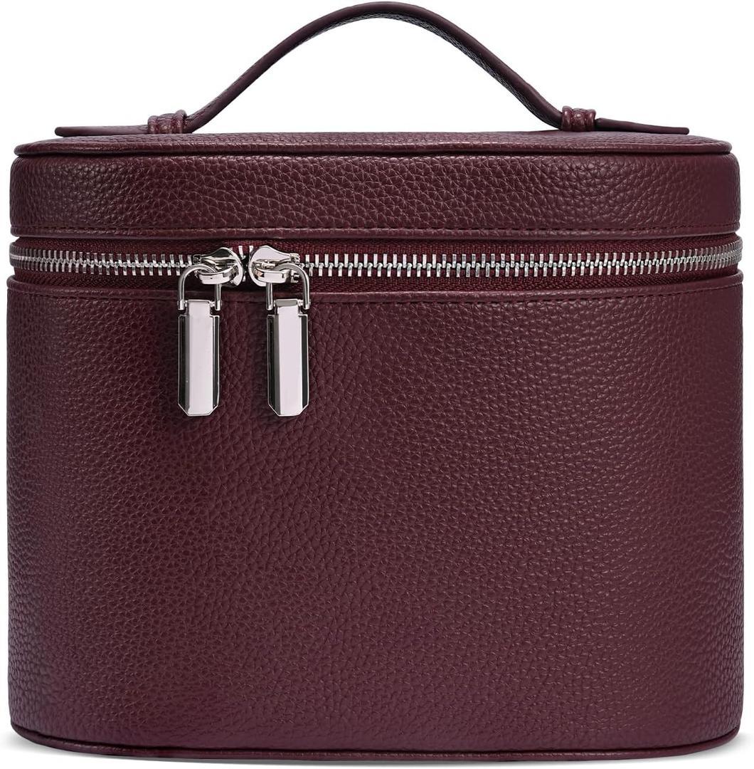 Cosmetic Case, Leather Makeup Bag, Portable Handheld Makeup Case, Detachable Compartments