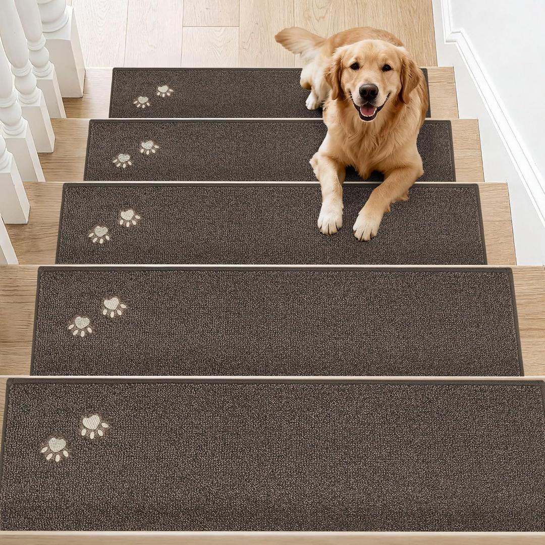 BEQHAUSE Stair Treads for Wooden Steps 28inX9in, Non Slip Carpet Stair Treads Indoor Stair Runners Machine Washable, Soft Stair Rugs Mat Surface Polyester TPE Backing, 15pcs, Brown