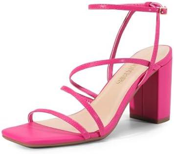 DREAM PAIRS Women's Heels Chunky Block Strappy Square Open Toe Ankle Buckle 3.15 Inch Heeled Sandals Wedding Party Dress Prom Shoes Size 8,5