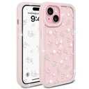 Lovmooful for iPhone 15 Case Clear Glitter Cute Flower-Pink