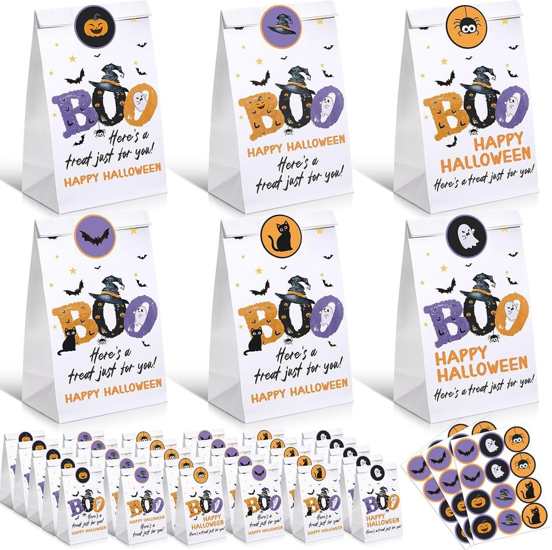 Dunzoom 36 Set Halloween Treats Bags with stickers halloween paper bags for Candy with Stickers Trick or Treating Party Favors Mini Gift Supplies for Treats Snacks Favors Goodie Party