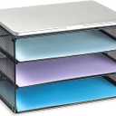 DALTACK 3 Tier Letter Tray Paper Organizer for Desk, Mesh Metal Desk File Organizer with Sliding Trays for Letter/A4 Paper, Mail, Bills & Folders, Black