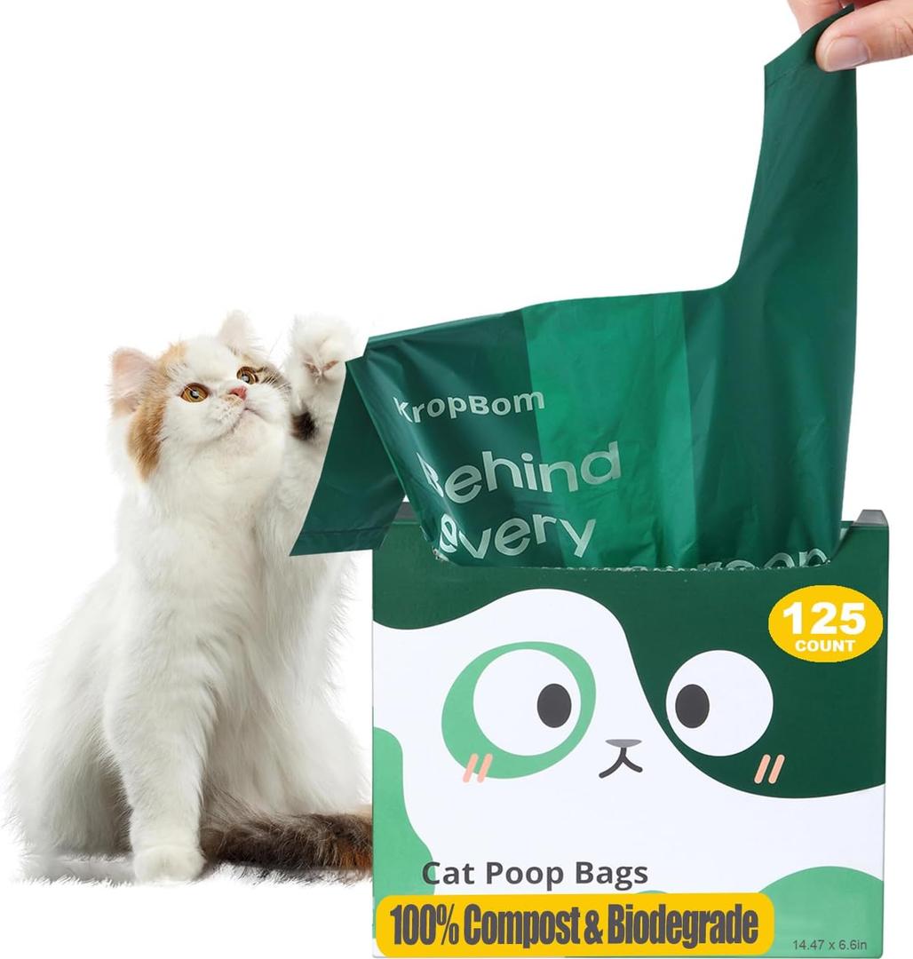125 Count Cat Poop Bags with Handle, 100% Compostable & Biodegradable for Kitty Dog Pet Waste, Cornstarch-Based Disposable Litter Trash Bag, Extra-Thick, Leak Proof, Easy to Tie, Unscented 125 Count Cat Poop Bags with Handle, 100% Compostable & Biodegradable for Kitty Dog Pet Waste, Cornstarch-Based Disposable Litter Trash Bag, Extra-Thick, Leak Proof, Easy to Tie, Unscented