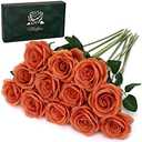 Waipfaru 12 Pcs Artificial Flowers Fake Silk Roses, Faux Real Touch Roses Bouquet with Long Stem for Wedding Party Home Decor (Burnt Orange)