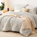 CozyLux Oversized King Comforter Set Beige Seersucker 7 Pieces 120x98 Bed in a Bag Comforter Set with Sheets, Luxury Soft Bedding Sets with Down Alternative Comforter, Sheets, Pillowcases & Shams
