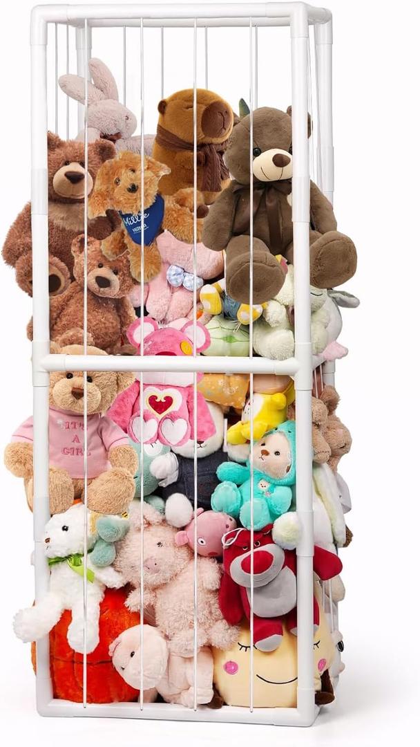 Stuffed Animal Storage, Kids Toy Zoo Storage Organizer with Elastic Band, Thicken PVC Tube Large Stuffed Animals Holder for Nursery Playroom Bedroom Room Furniture Plush Storage(White)
