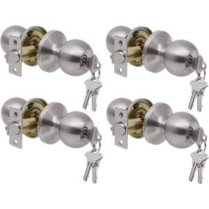 Lanwandeng 4 Pack Door Knobs with Lock and Key,All Keyed Same Entry Door Knob, Exterior and Interior Door Lock, Door Handle Satin Nickel