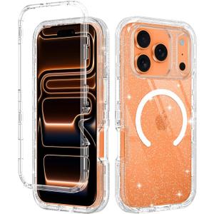 I-HONVA for iPhone 17 Pro Case Clear [Non Yellowing] [Compatible with MagSafe] Shockproof 3-Layer Full Body Protection Rugged Heavy Duty Cover Case for Apple iPhone 17 Pro 6.3",Clear Glitter