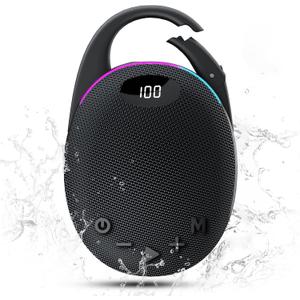 Portable Mini Bluetooth Speaker with HD Sound, LED Power Display, Big Pro Sound with Punchy Bass,Integrated Carabiner, 25H Playtime, Colorful RGB Lights, TWS pairing,Outdoor/Party/Travel, Gift Ideas (Black)