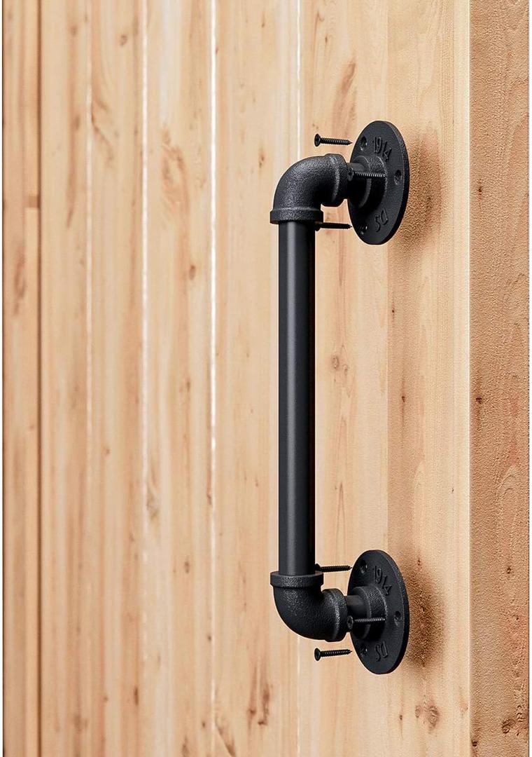 SMARTSTANDARD 11 Pipe Barn Door Handle, Black Rustic Industrial Grab Bar, Towel Bar, Handrail and Pull for Stairs, Gate, Garage