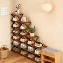 7 Tier Foldable Shoe Rack, Natural Bamboo Space Saving Shoe Storage Organizer,Easy Assembly & Strong Design Shoes Stand Shelf Organiser for Closet(Brown, Seven Layers)