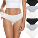 coskefy Women's Underwear Cotton Hipster Panties Low Rise Briefs Soft Strench Breathable Ladies Bikini Underwear 6 Pack (L)