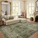 6x9 Area Rugs for Living Room: Washable Bedroom Rug Boho Vintage Rugs Stain Resistant Non Slip Low Pile Soft Lightweight Carpet for Kitchen Dining Room Farmhouse Nursery Kids Room (Black and Green)