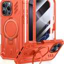 FNTCASE for iPhone 16 Pro-Max Case: Magnetic Ring Stand Holder Phone Cover | Compatible with Magsafe | Military Grade Shockproof Phone Shell with Kickstand | Heavy Duty Hard Cases Orange