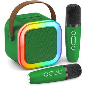 Mini Karaoke Machine for Kids Adults, Portable Bluetooth Speaker with 2 Wireless Karaoke Microphones Player, 2025 TOP Birthday for Girls 3, 4, 5, 6, 7, 8+Year Old Toddler Toys(Dark Green)