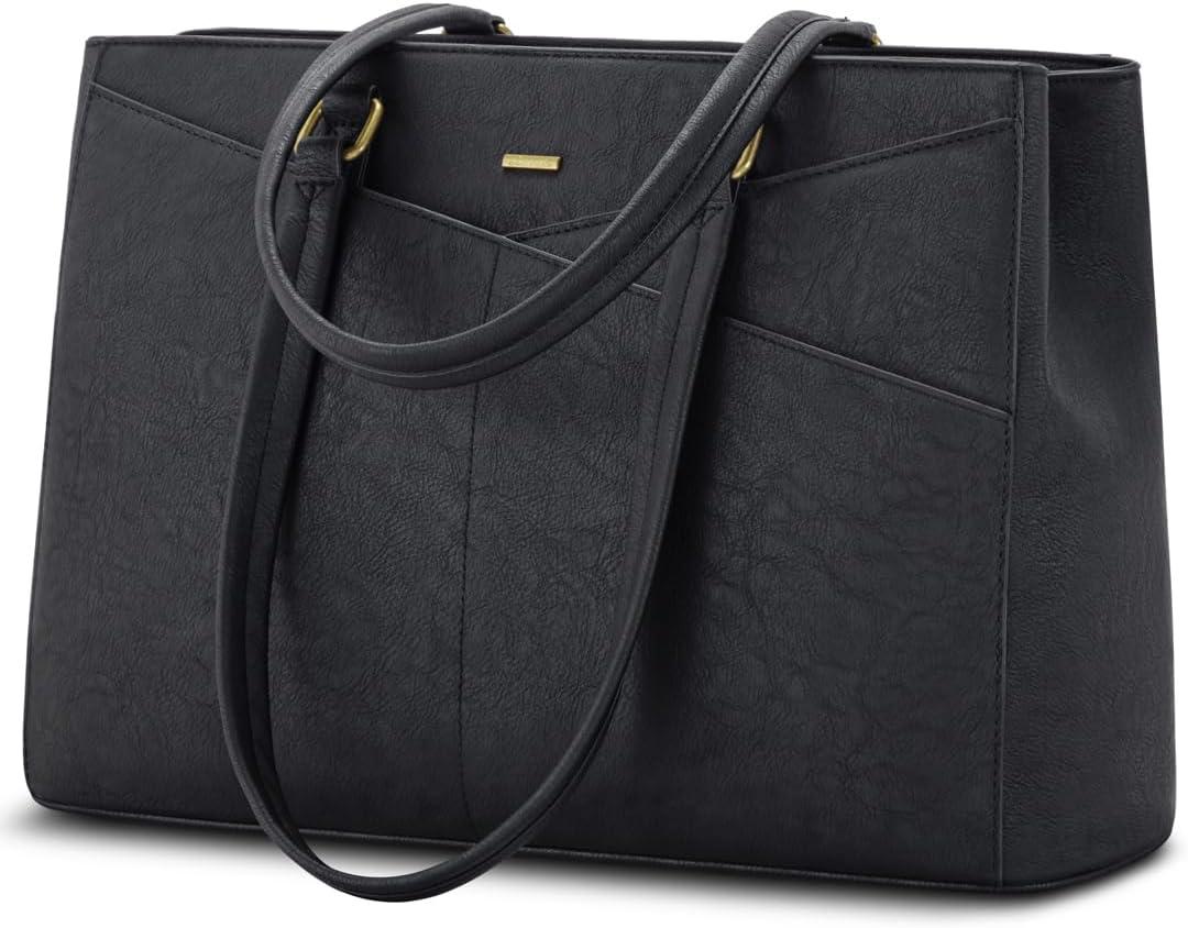 LOVEVOOK Laptop Bag for Women 15.6 Inch Tote Bags Waterproof Leather Briefcase Computer Women Business Office Work Bag,Vintage Black
