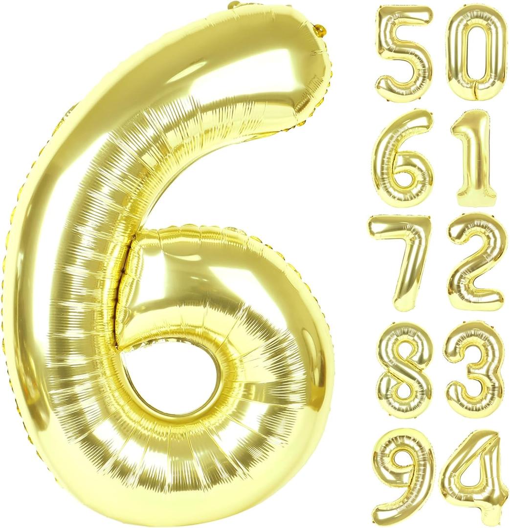 Champagne Gold 6 Balloon, Number Balloons 40 Inch, Light Gold 6th Balloons for Birthday Decorations, Light Gold Party Supplies 6 Birthday Balloon, Number 6 Balloon