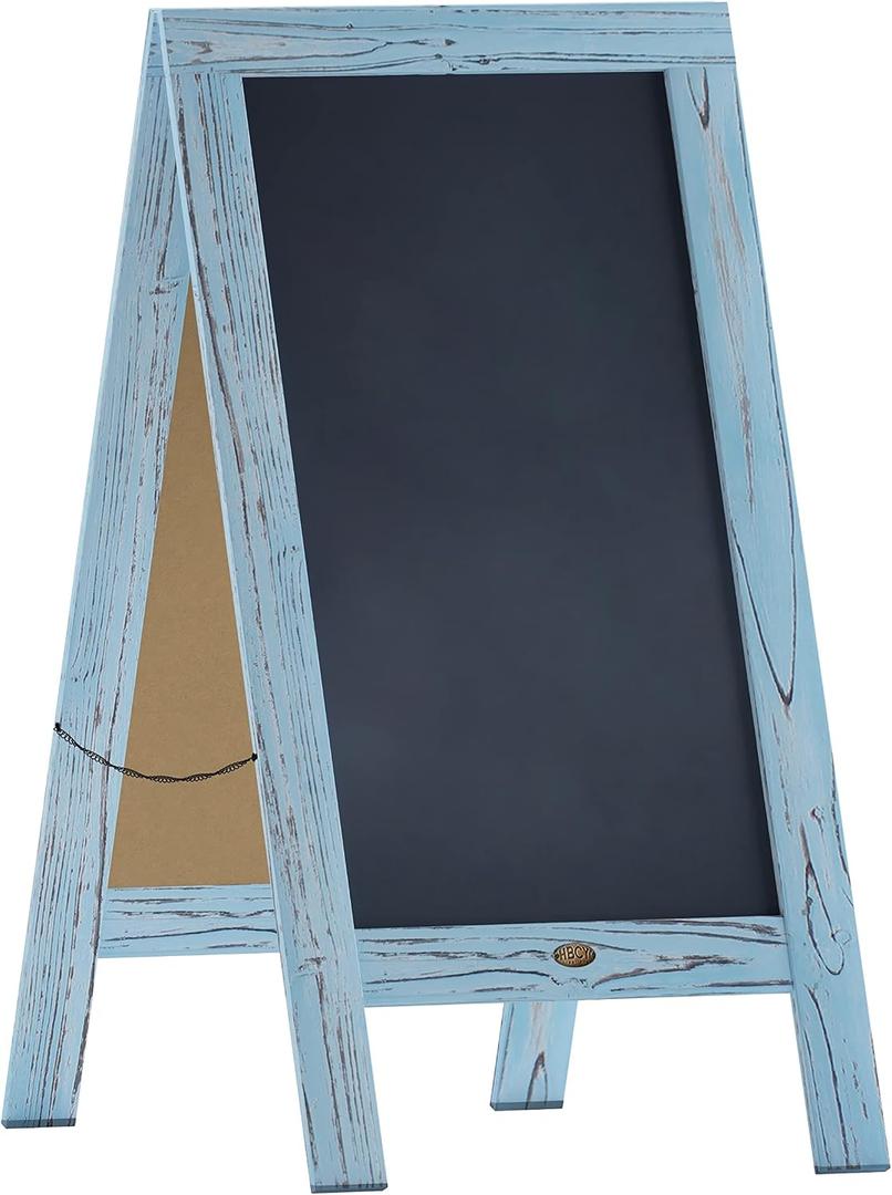 A Frame Chalkboard by HBCY Creations: 40x20 Solid Wood A-Frame Sign Robin Blue Double-Sided Magnetic Board, Chalkboard Menu Board, for Restaurants, Cafs, Weddings - Heavy Duty Hinges