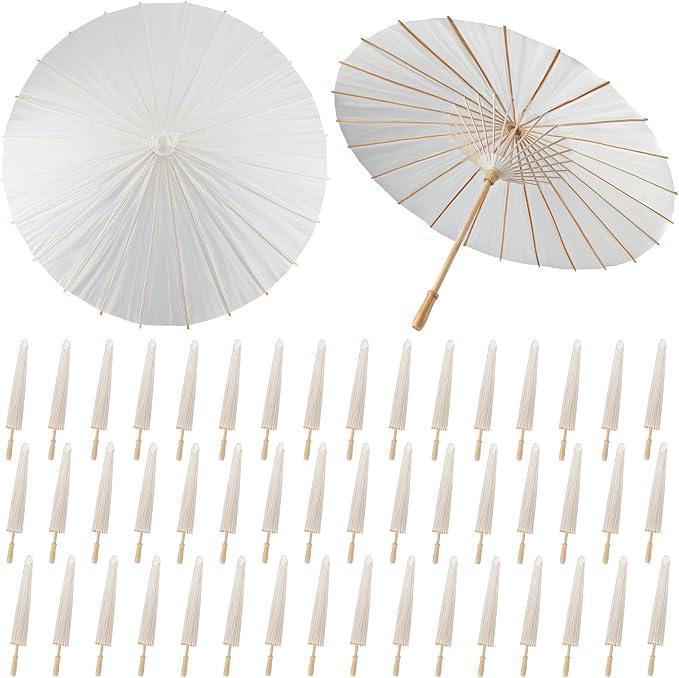 SAYAYA 50 Pieces 33 Inches Large White Paper Umbrellas Parasol Decorative Chinese Japanese Parasol Rainproof Oiled Paper DIY Painting Umbrellas for Wedding Bridal Showers Party Decor (50 PCS)