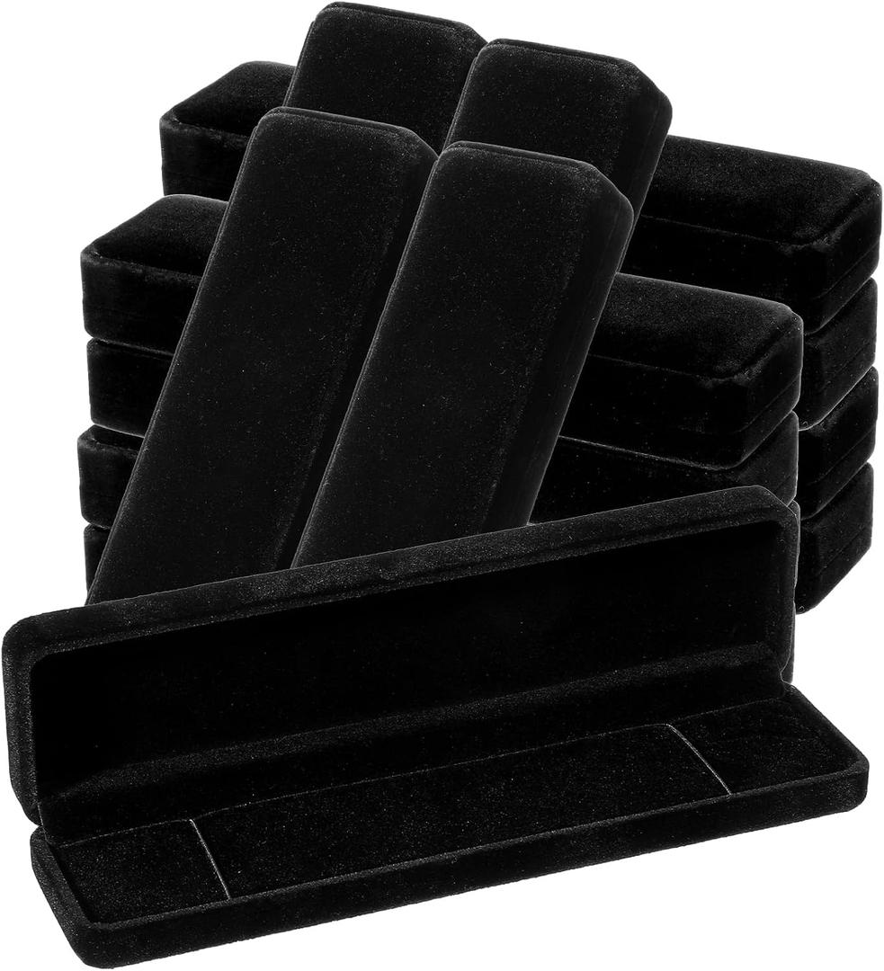 12 Pcs Velvet Bracelet Box Bulk, Black Jewelry Storage Case for Necklace Chain Pendant, Long Travel Jewelry Gift Box for Wedding Valentines Engagement Display