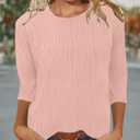 JomeDesign Blouses for Women 3/4 Sleeve Shirts Round Neck Loose Casual Flowy Tops Pink (M)