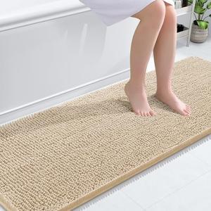 OLANLY Bathroom Rugs 70x24, Extra Soft Absorbent Chenille Bath Rugs, Rubber Backing Quick Dry, Machine Washable Bath Mats for Bathroom Floor, Tub and Shower, Home Decor Accessories, Beige