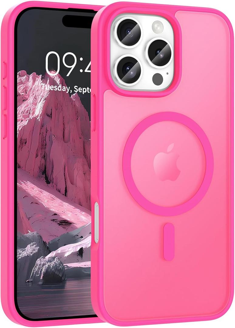 3 x Magnetic for iPhone 16 Pro Max Case, [Compatible with Magsafe] [Translucent Matte] Slim Shockproof Women Men Girls Protective Phone Case for iPhone 16 Pro Max 6.9 inch, Hot Pink