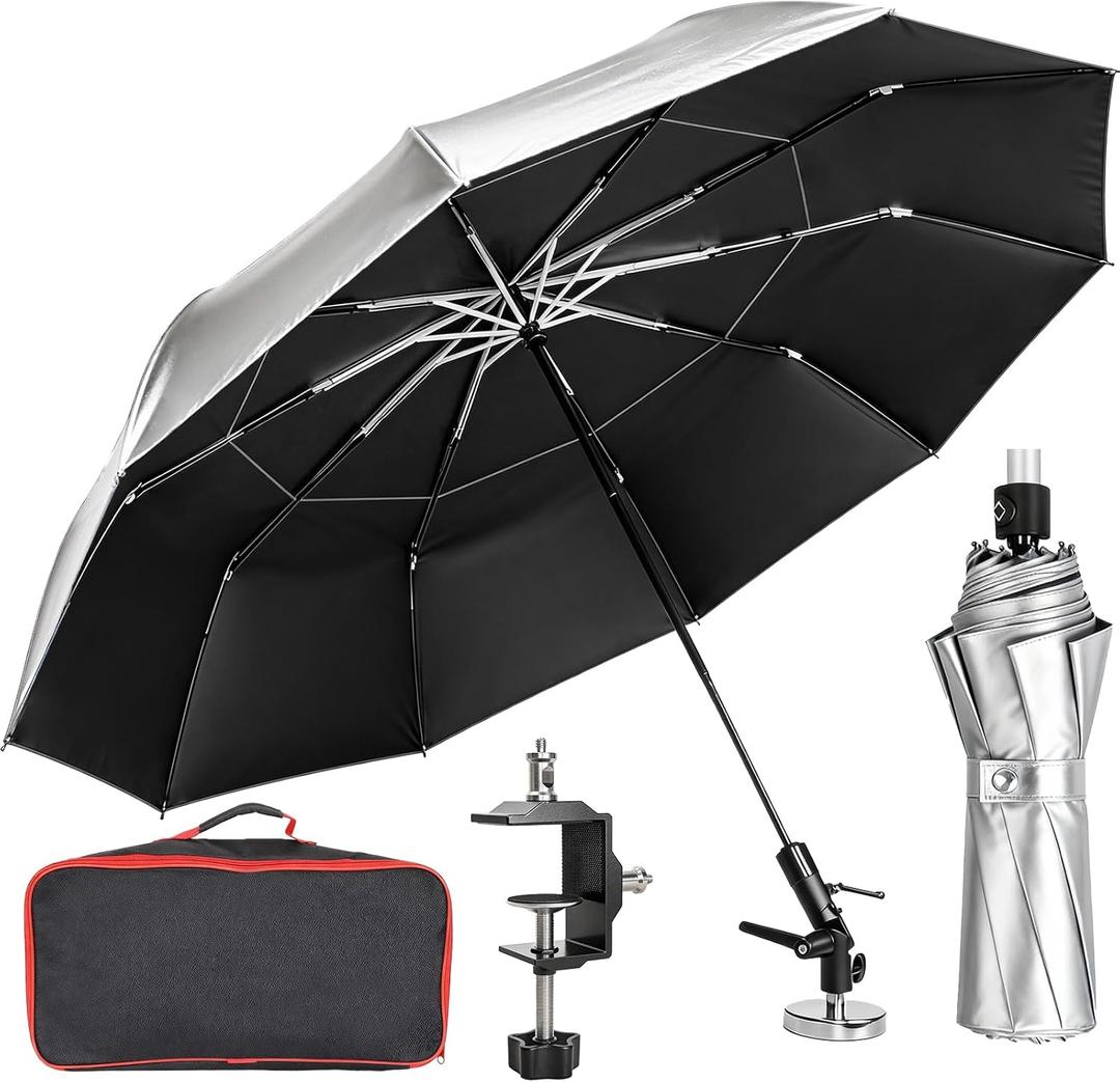 60" Folding HVAC Umbrella with Magnetic Base, Universal Clip Included, Reinforced Fiberglass, Wind-Resistnat, Portable Magnetic Umbrella, For HVAC and Outdoor Activities, 180°Adjustable
