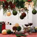 Wettarn 53 Pcs Christmas Velvet Ornaments Kit Include 15 3.15" Velvet Balls, 30 Bows (Wide & Narrow), 1 Wide & 1 Narrow Ribbon (5 yds Each), 6 Flocked Ball Picks for Xmas Decor(Brown, Green, Beige)