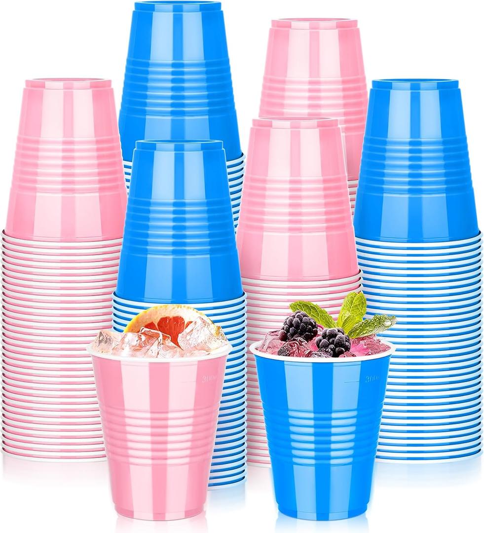 100 PCS 12 OZ Gender Reveal Plastic Cups, Pink and Blue Cups for Party, Disposable Drinking Cup Bulk for Shower Party Team Birthday Wedding Bachelorette Easter Holiday Supplies