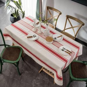ArtBud White Red Tablecloth Cotton Linen Farmhouse Table Cover Soft Washable Table Top for Parties Coffee Kitchen Dcor Stripe(Rectangle/Oblong, 60"70"(4-6 Seats)