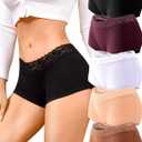 FINETOO Cotton Underwear for Women Boy Shorts Lace Boxer Briefs Soft Full Coverage Womens Panties 5 Pack (Brown) XXL