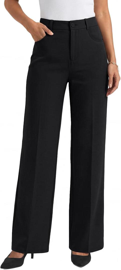 LILLUSORY Women Straight Leg Dress Pants High Waisted Business Casual Work Trousers with Pockets (8, Black)