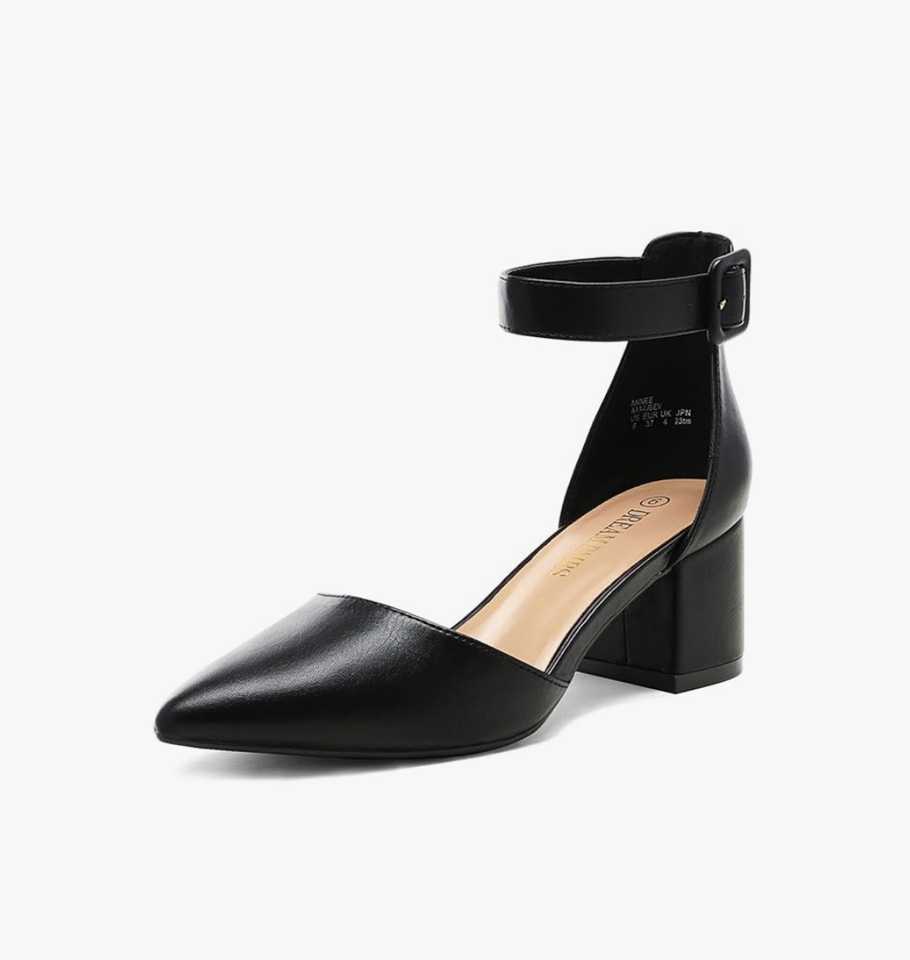 DREAM PAIRS ANNEE Pointed Toe Low Chunky Heels Pump Shoes 6, Black