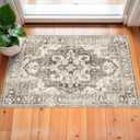 YOUFORTONG Washable 2x3 Entryway Rug: Non Slip Vintage Door Mat Indoor with Rubber Backing for Living Room Bedroom Bathroom Non Shedding Farmhouse Carpet Runner (Beige, 2X3)