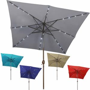 Blissun Rectangular Patio Umbrella, Table Market Umbrella with Tilt and Crank, Outdoor Umbrella for Garden, Deck, Backyard, Pool and Beach (8 x 8 FT, Lighted Dark Grey)
