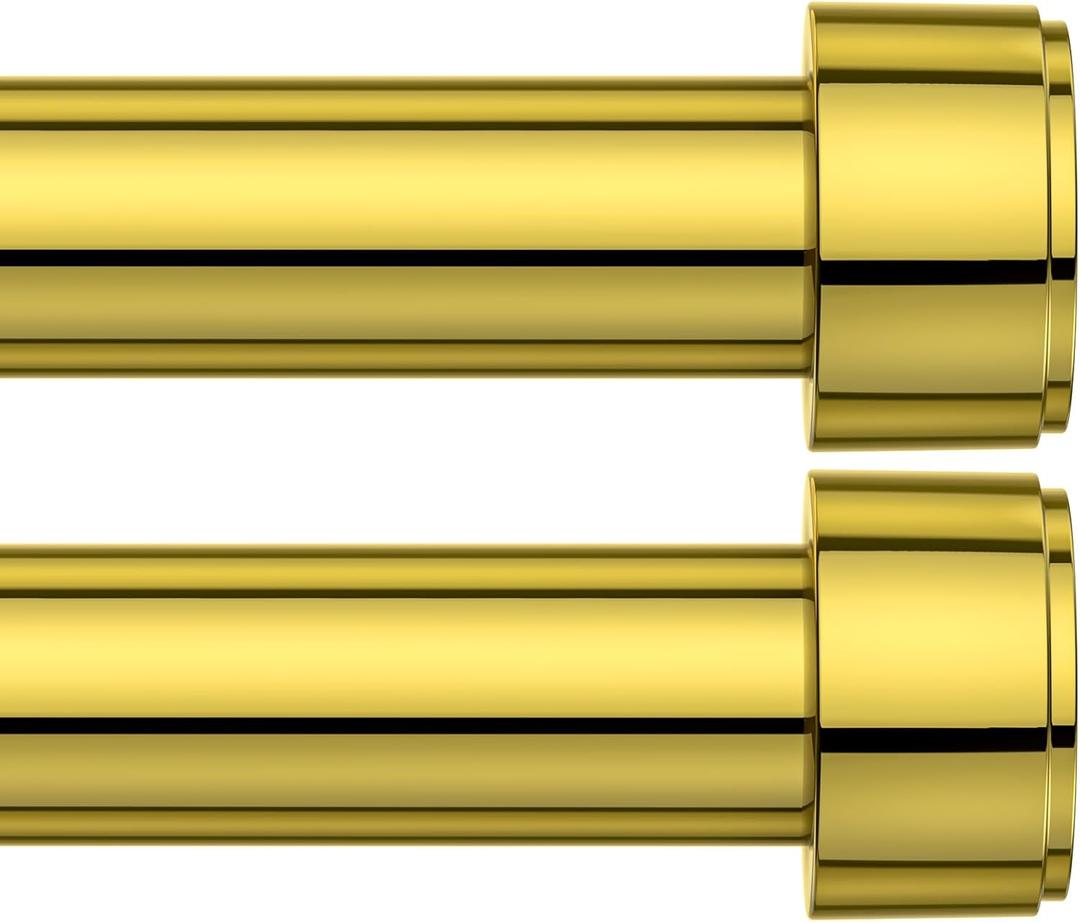 2 Pack Curtain Rods for Windows 32-96 Inch, 1 Inch Adjustable Gold Curtain Rod Set with Brackets, Easy Install