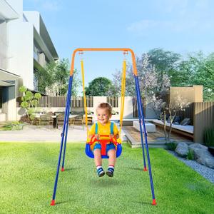VEVOR Swing Sets for Backyard, 3-in-1 Toddler Swing Set with 4 Sandbags, Easy to Assemble, Foldable Metal Stand, Swingset Indoor/Outdoor for Kids Aged 3+